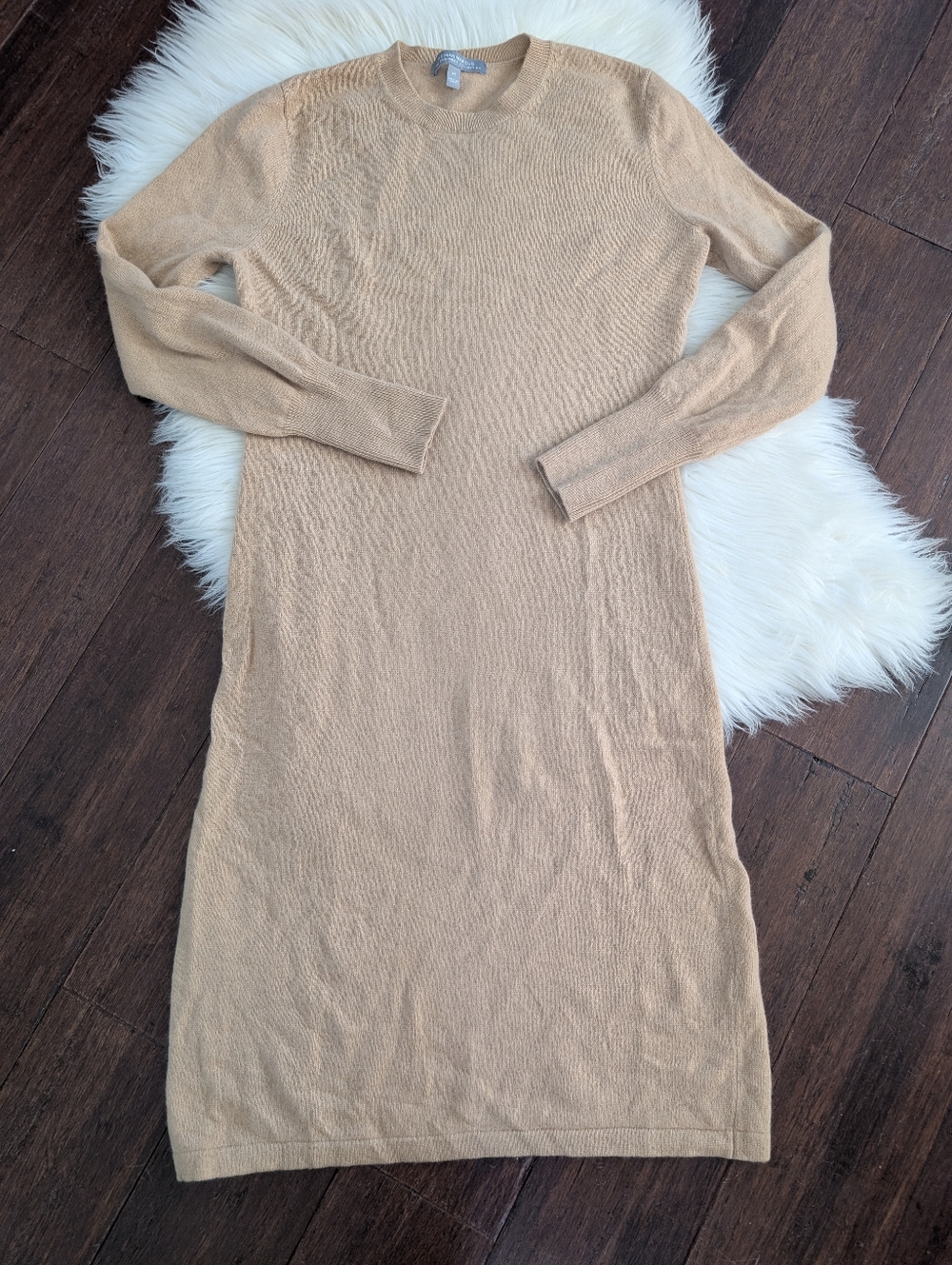 Neiman Marcus 100% Cashmere Long Sleeve Sweater Dress M Medium Camel Brown Tan